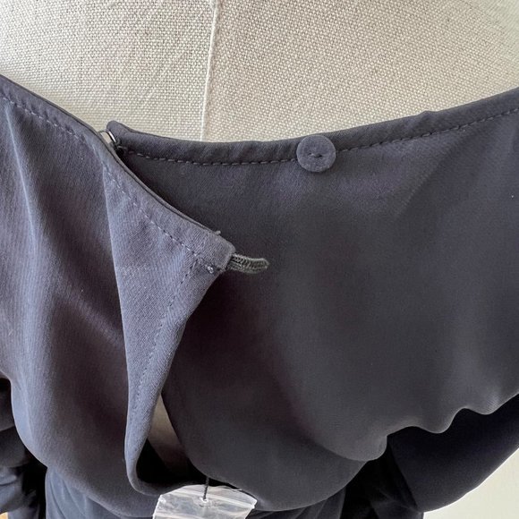 BCBGMaxAzaria Long Sleeve Midi Dress Size 6 Black Ruching Cocktail Bodycon - Picture 10 of 14